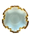 Vintage Candy Dish Bowl Ruffled Rim 6" Fenton Amber Gold Crest White Milk Glass