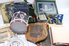 Militaria Collectables Lot Flags Ammo Crate Trench Art Coin Bank Paperwork