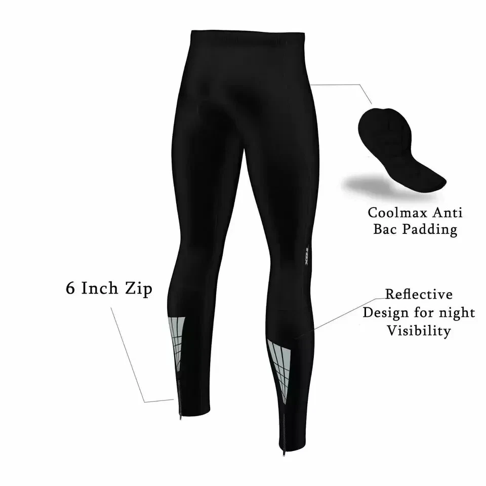 Mens Compression Cycling Tights Coolmax® Padded Cycle Leggings Long Pants uk - Image 2 of 4
