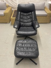 Retro Vintage 70's SKOGHAUG Leather Swivel Recliner Arm Chair + Footstool