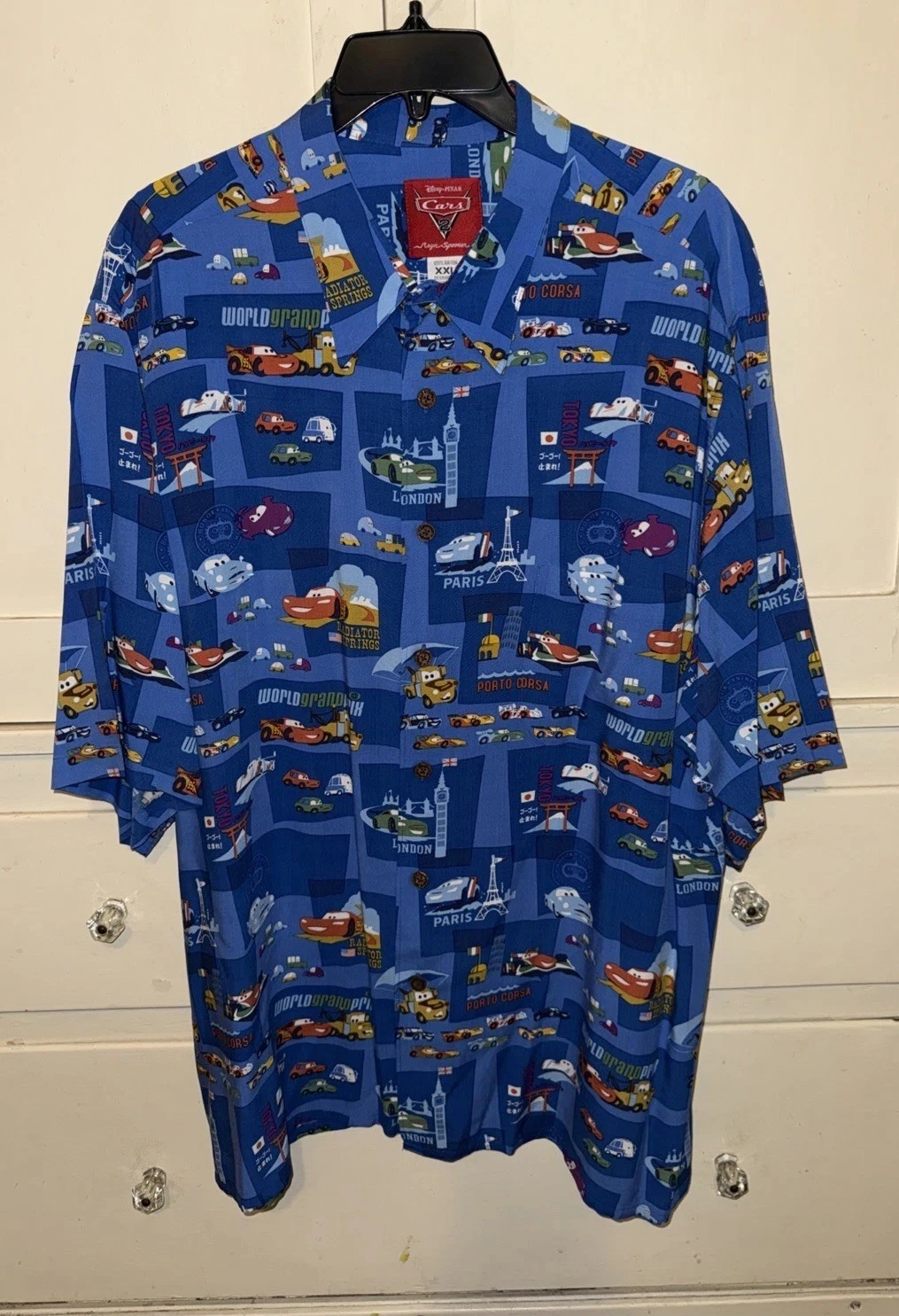REYN SPOONER DISNEY PIXAR HAWAIIAN CARS 2 MENS SHIRT XXL EXTRA LARGE BUTTON 2XL