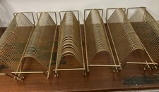 Set 6 mcm vintage gold tone metal 45 vinyl record holders / media storage racks