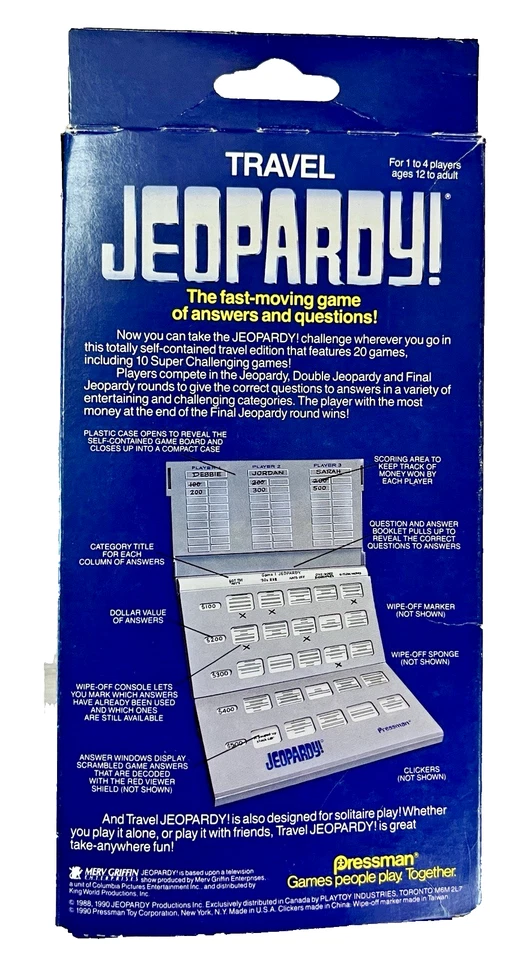 Travel Jeopardy! Vintage 1990 Pressman Games to Go for 1 to 4 Players EUC - Image 2 of 4