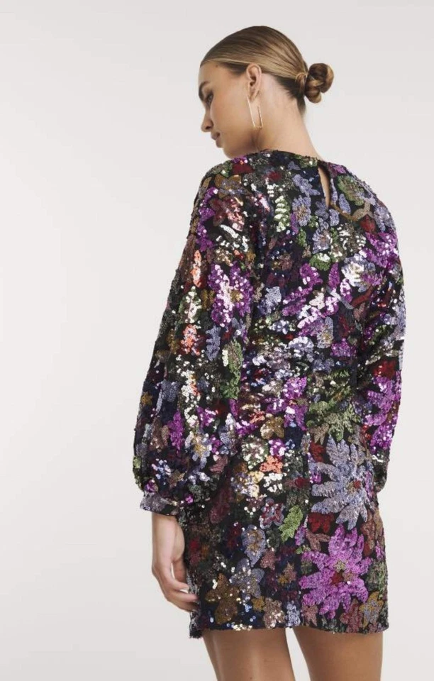 Simply Be Womens Black Floral Print Mini Dress V-Neck Sequin RRP £130 - Image 3 of 4