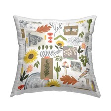 Botanical Leaves Pillow Cover 18x18 Multi Color Nature Collage Wildlife Decor