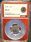 New Listing1898 BARBER DIME ~ NGC MS62 ~ NICE AND ORIGINAL! FREE SHIPPING🔥
