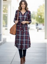 🔥J. Jill Plaid ❤️Shirt Dress 🤑Ruby Multi Size M Midi Button Front Belted$119