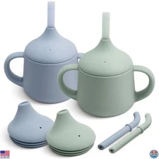 Moonkie Silicone Baby Sippy Cups | 3 Stages Training Cup Straw Cup for Infants
