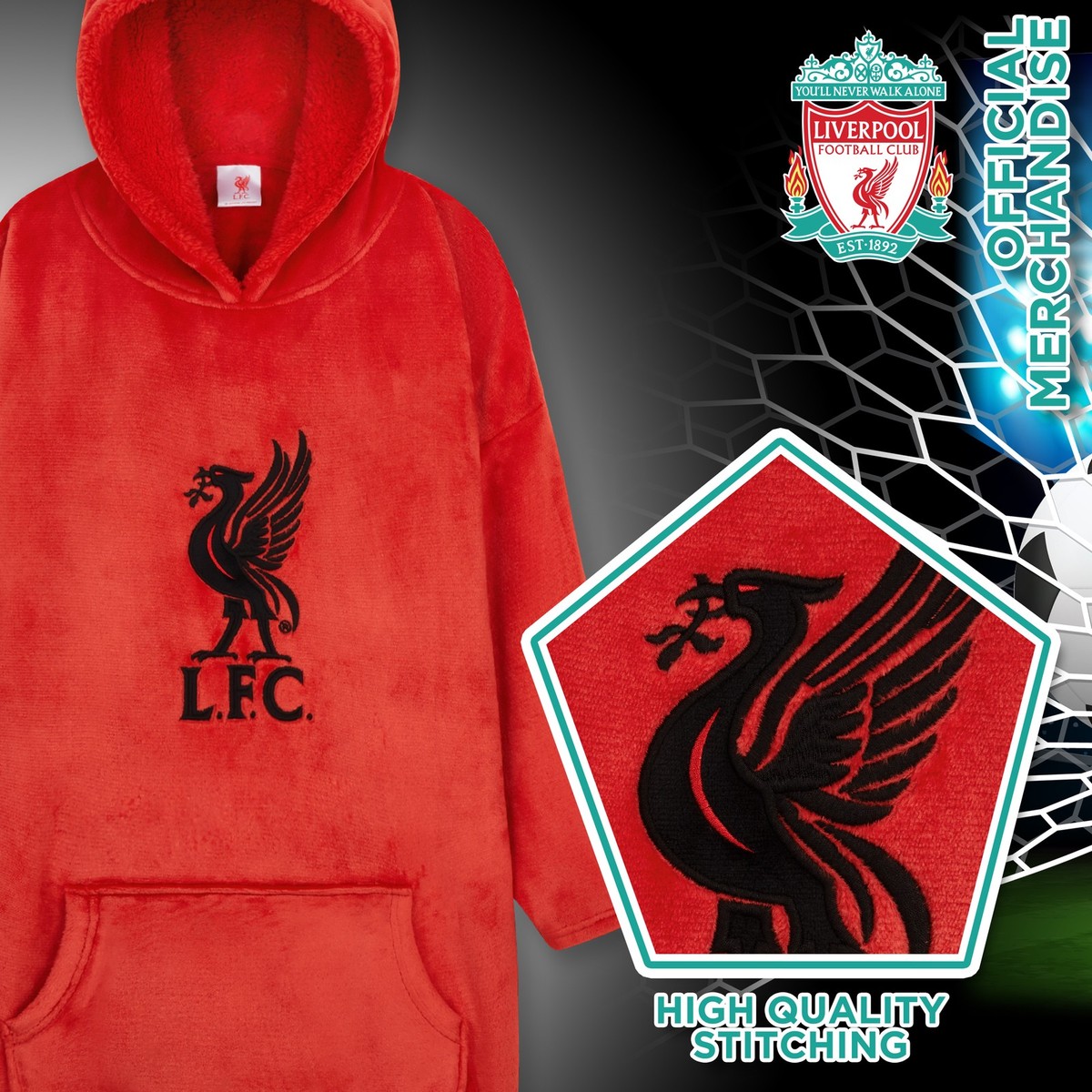 Liverpool F.C. Boys Hoodies, RED Oversized Hoodie Blanket, Kids