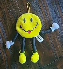 Vintage 1997 Stuffins SILLY Smiley Face Beanie Plush Hanging Doll Emoji