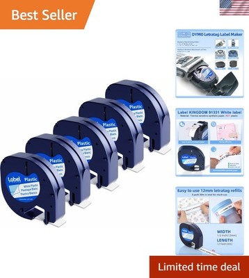 Self-Adhesive Dymo LetraTag Labels - 12mm x 4m, 5-Pack, Easy Peel Design