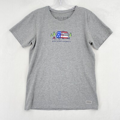 Life Is Good T Shirt Women Medium M Gray Short Sleeve Home Is Where We Park Camp