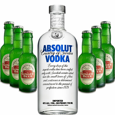 Moscow Mule Set - Absolut Vodka 0,7l 700ml (40% Vol) + 6x Fentimans Ginger Beer