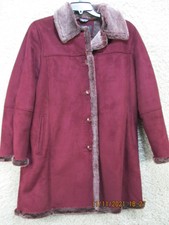 Utex Design Women's Overcoat Large Red Fleece Lined Button Up New T