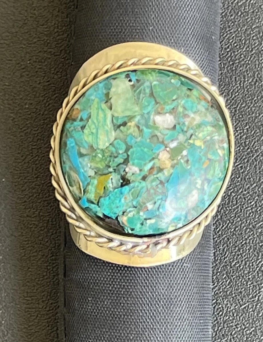 Peruvian Turquoise Semi Precious Stone Ring Large Adjustable