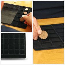 P40 BLACK Coin Tray For Coins or Medals + Cover 50p/2�- Compartment Size 34x34mm