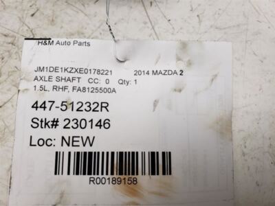 11-14 Mazda 2 Passenger Axle Shaft Automatic Transmission