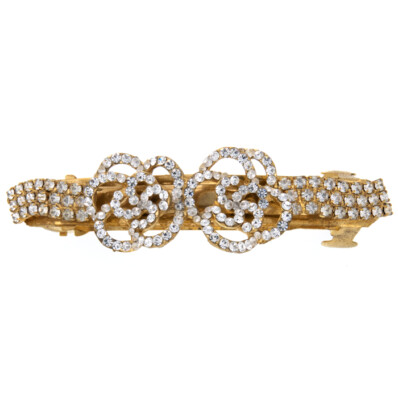 Rose Classic Flower Art Hair Metal Barrette Clasp Clip Clear Austrian crystal
