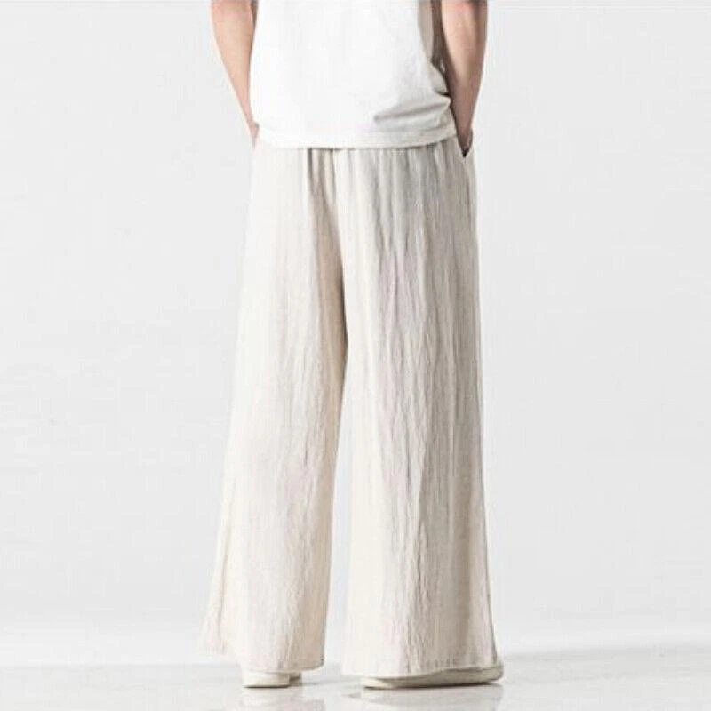 Men's Wide Leg Pants Loose Casual Linen Long Trousers Chinese Kung Fu Pants - Image 3 of 4