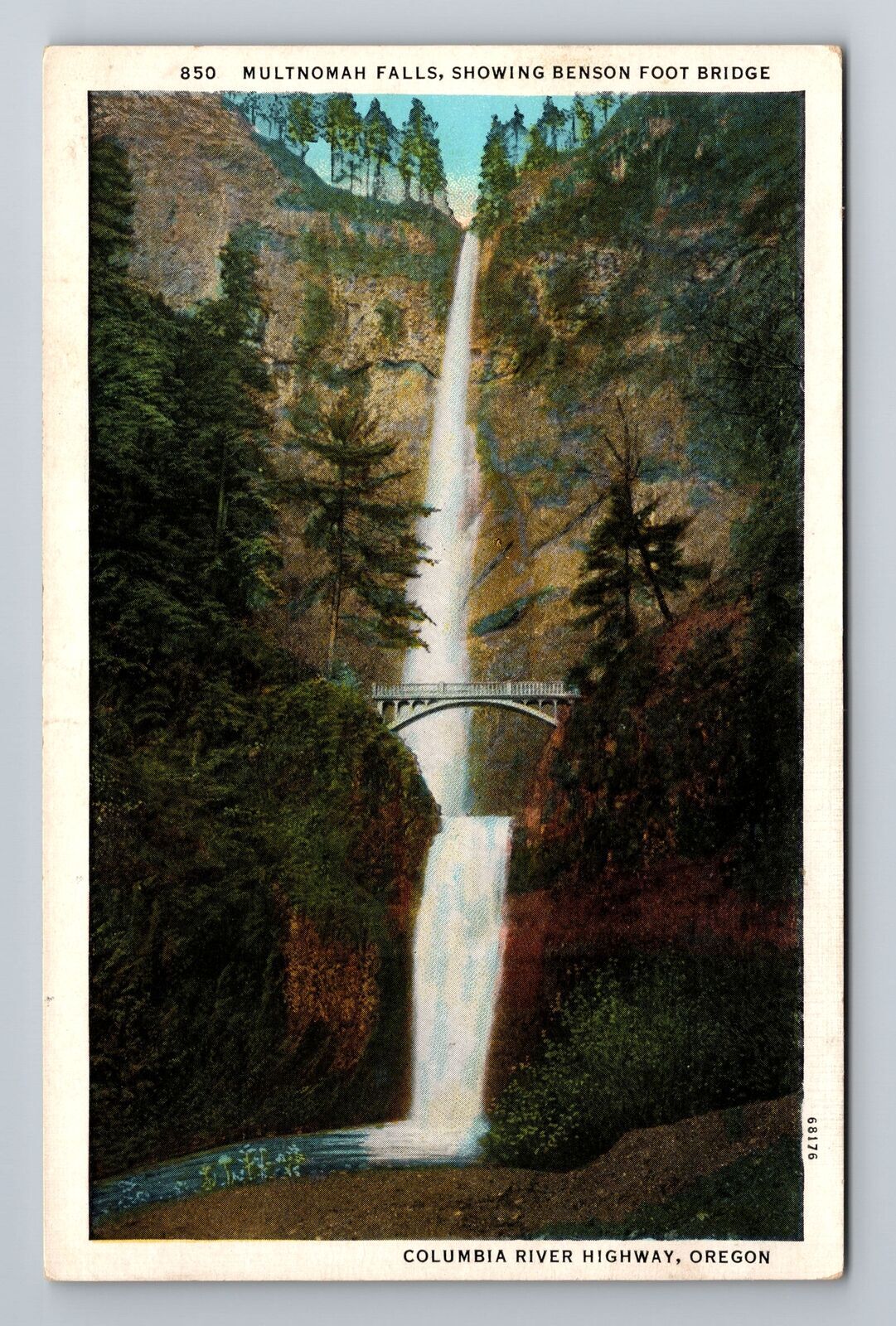 Columbia River Oregon Multnomah Falls Benson Footbridge Vintage Postcard
