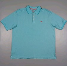 Tommy Bahama Shirt Mens XL Blue White Striped Polo Golf Supima Cotton