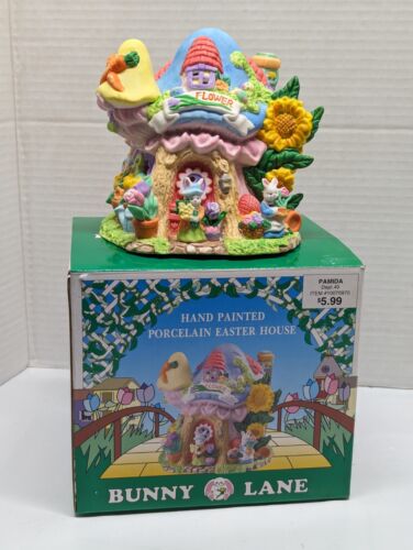 Vintage Easter Bunny Lane Porcelain Easter House Mushroom Flower in Box (L)