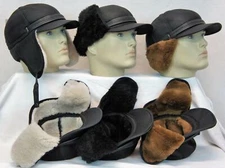 Real Sheepskin Shearling Leather Aviator Trapper Ushanka Elmer Fudd Hat M-3XL