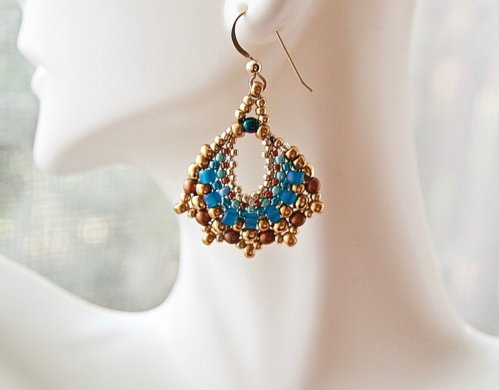 Boho style beaded fan earrings retro earrings