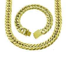 Men's Tight Miami Cuban Link 16MM 18K Gold Plated Box Lock Choker Chain Bracelet