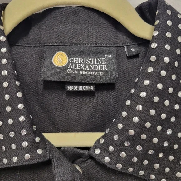 Chaqueta de mezclilla negra adornada Christine Alexander para mujer cierre a presión talla S Foto 2 de 4
