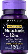 Melatonin 12 Mg Nighttime Sleep Aid Fast Dissolve Berry Flavor, 180 Tablets
