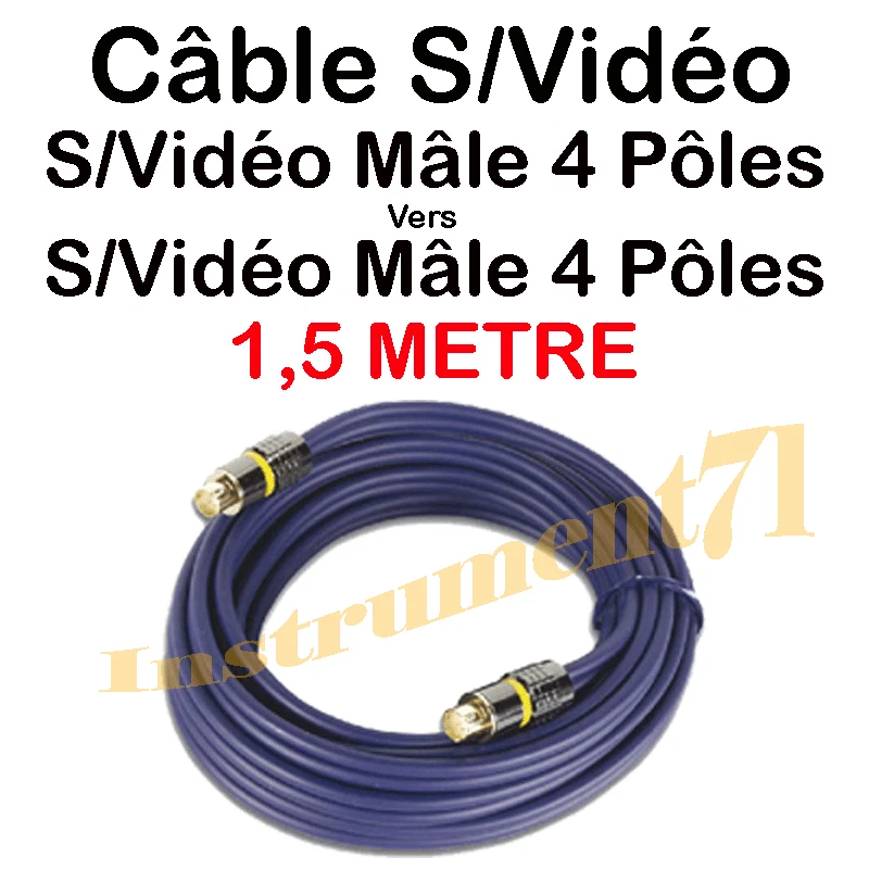 Câble s/Vidéo Mâle Mâle Long 1,5 Métre Fiches Dorés Qualité Professionnelle - Photo 1/1