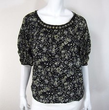 PHILLIP LIM SHORT SLEEVE BLOUSE SIZE 0 Floral BLACK