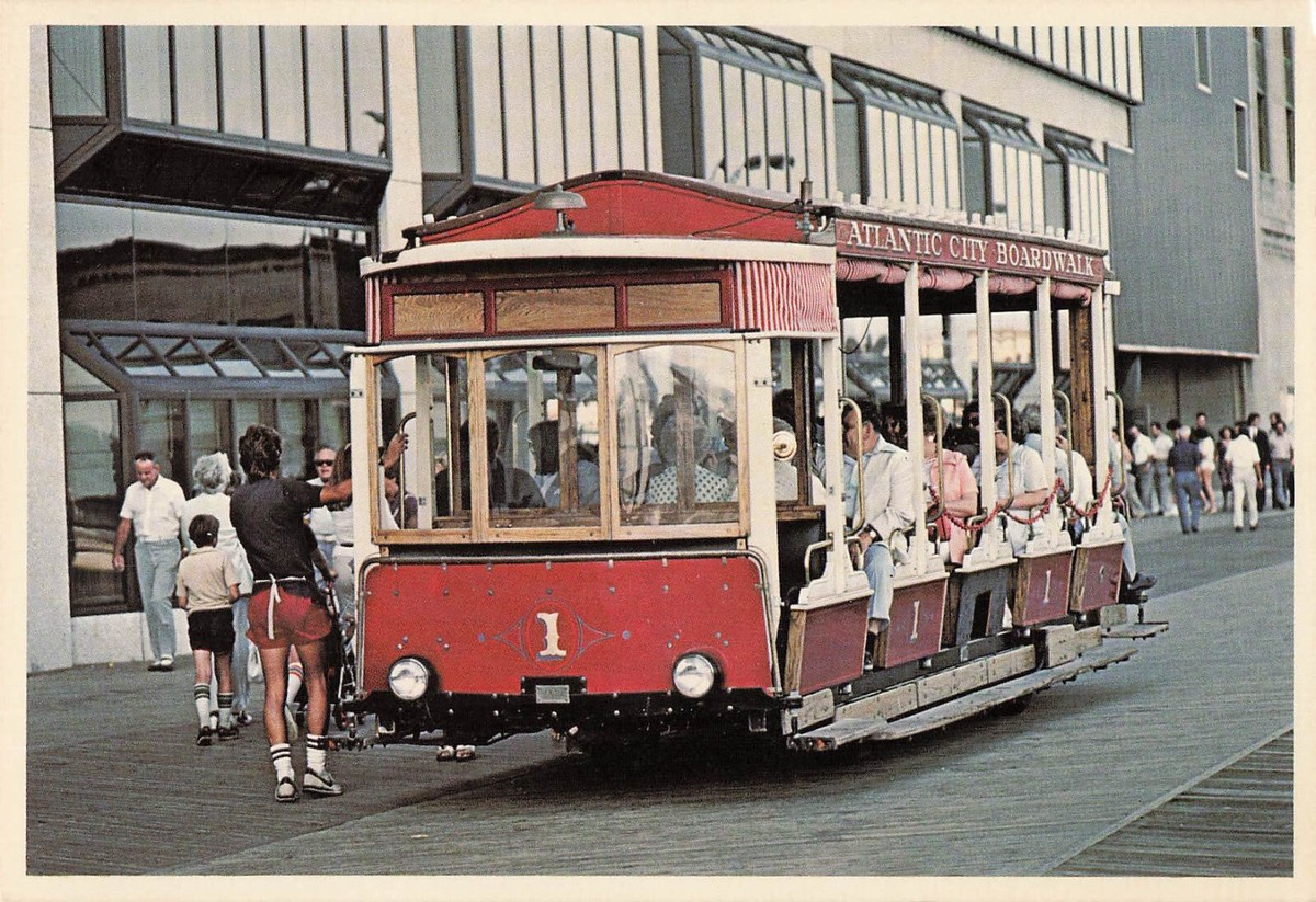 Postcard People Riding the Train on the Boardwalk in Atlantic City New  Jersey NJ