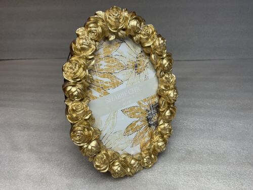 Shabby Chic Photo Frame 4X6 Oval Gold Tone Roses New - Picture 2 of 17