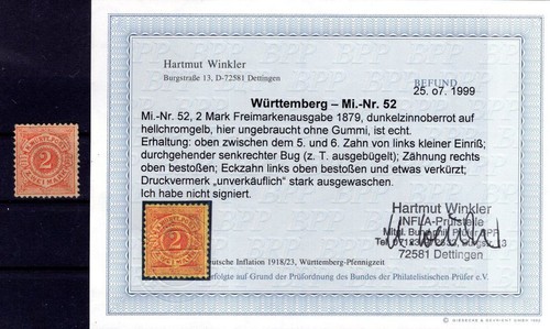 Württemberg 52 Non Rubberized MH BPP Find (T7838