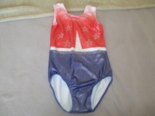 girls leotard, ballet, gymnastics, red/white/blue, size: age 8-10