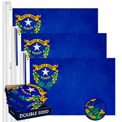NEW G128 Nevada Flag 3-Pack 3x5 FT, State Double Sided Embroidered Polyester