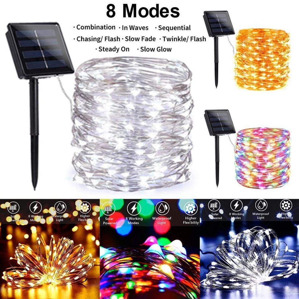 Solar String Lights Waterproof Copper Wire Fairy Outdoor Garden Party LED Lights - Image 4 of 4
