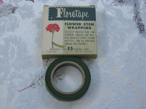 Vintage Original Owner 1960's FLORATAPE Flower Stem Wrapping Green Self Sealing