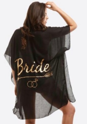 New Love of Fashion Kimono Coverup Black ''Bride Tribe'' Wedding Party