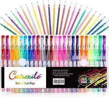 Glitter Gel Pens Set 48 Pack with 24 Colored Gel Pen and 24 Refills, Fine Tip
