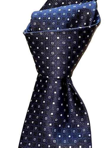 $295 NWT BRIONI Navy Blue w/White Micro Squares Men 3.5" Jacquard silk neck tie