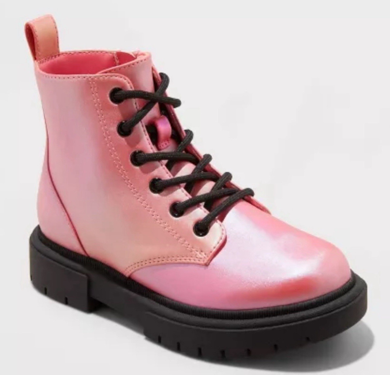 Art Class Girls Iridescent Pink Kayden Lace-Up Combat Boots - Size Youth 4