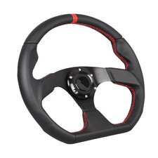 Universal Racing Steering Wheel 13.8" D Shape 6 Bolts Black Leather