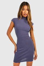 Boohoo Cap Sleeve Rib Mini Dress Slate Size 18