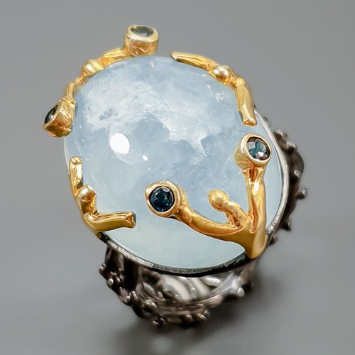 Schmuck 34 Karat natürlicher Aquamarin Ring 925 Sterling Silber Größe 8 /R424891 - Bild 1 von 8
