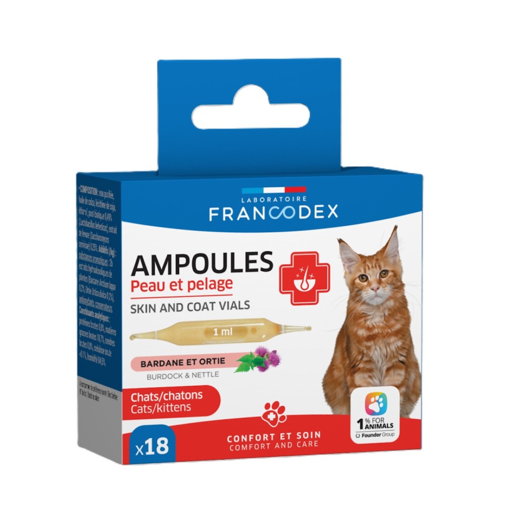 Ampoules Peau et Pelage pour chats et chatons 18x1ml soin cure pelage