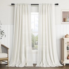 Natural Linen Curtains 84 Inch Length for Living Room Bedroom 2 Panels Set Rod P