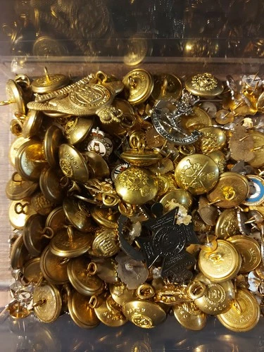Huge 2 LB. Lot of Military, Buttons, Lapel Pins, Badges, Collar Dogs